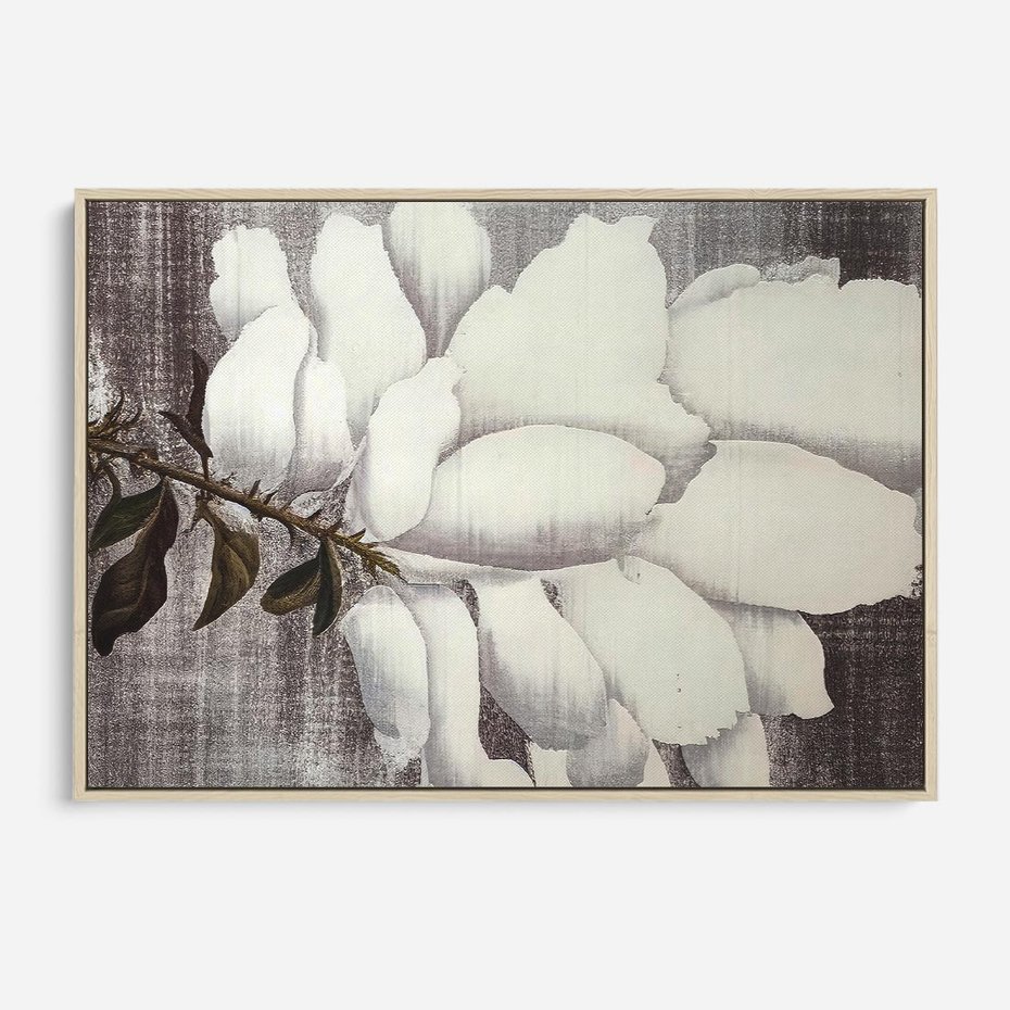 Obraz w ramie 70x50 - Tekstura Kwiatu - białe kwiaty, duży kwiat - rama drewno