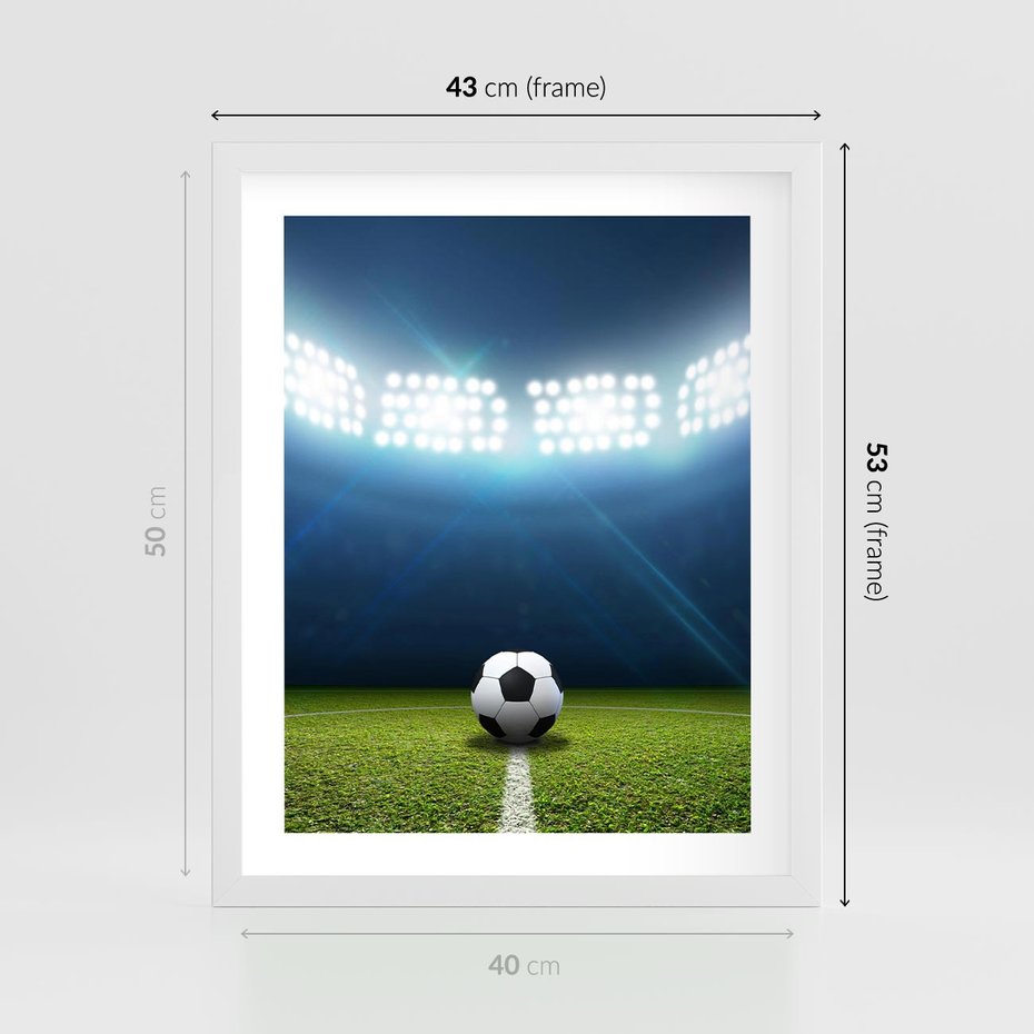 Plakat w ramie 40x50 - Piłka w drodze do gola - piłka, gol - rama biała