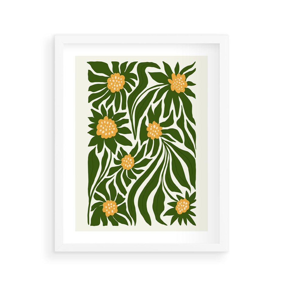 Plakat w ramie 40x50 - Spojrzenie wgłąb roślinnego świata - abstrakcyjne kwiaty, kompozycja - rama biała