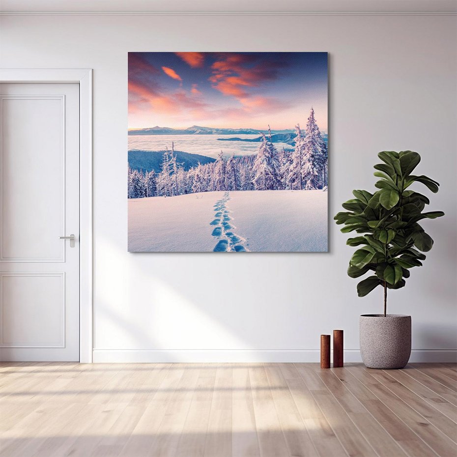 Obraz na płótnie 70x70 - Górska harmonia - zima, góry