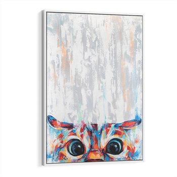 Obraz w ramie 80x120 - Co ja Widzę - obraz olejny, śmieszny obraz kota - rama biała