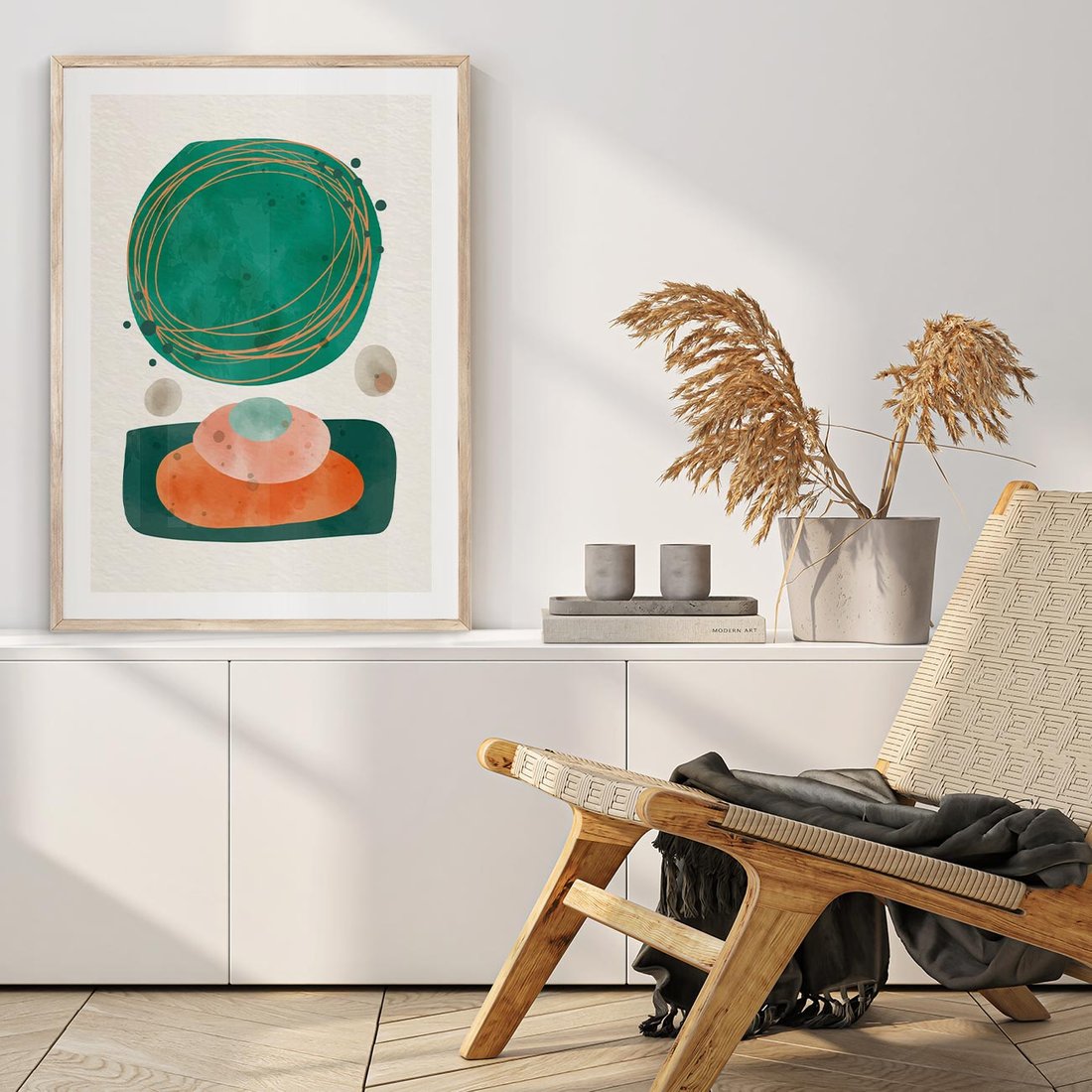 Plakat w ramie 30x40 - Rozmyte Granice - abstrakcyjne plamy, zielony - rama drewno