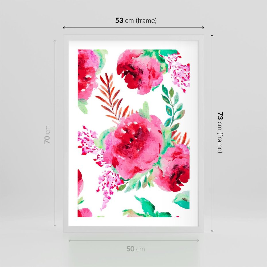 Plakat w ramie 50x70 - Delikatna Akwarela - kwiaty, akwarela - rama biała