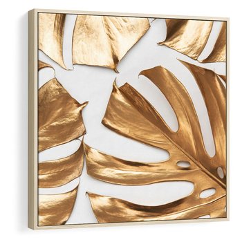 Obraz w ramie 80x80 - Siła Natury - złote, liście - rama drewno