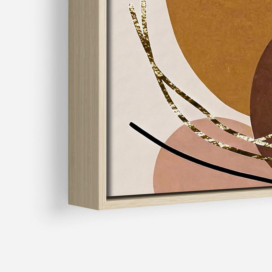 Obraz w ramie 80x80 - Taniec Przenikających Odbić - abstrakcyjny obraz, złote liście palmy - rama drewno