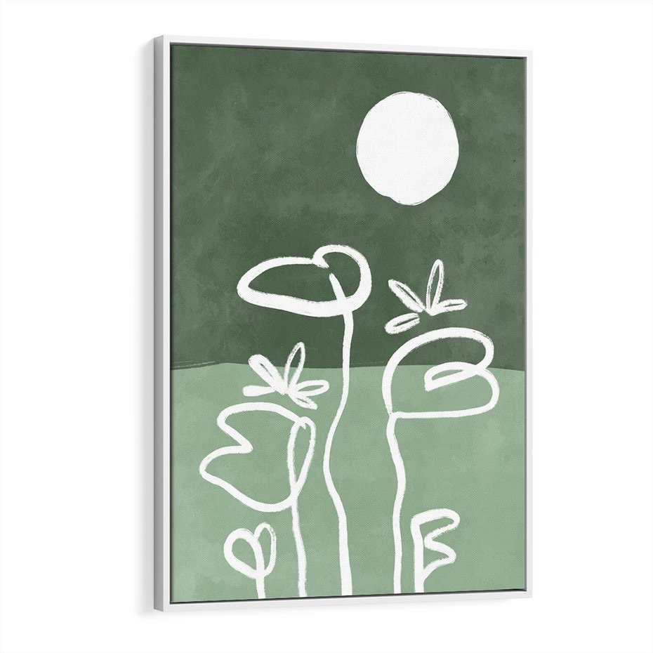 Obraz w ramie 50x70 - Wibracje Naturalnej Równowagi - zielony plakat, roślinne inspiracje - rama biała