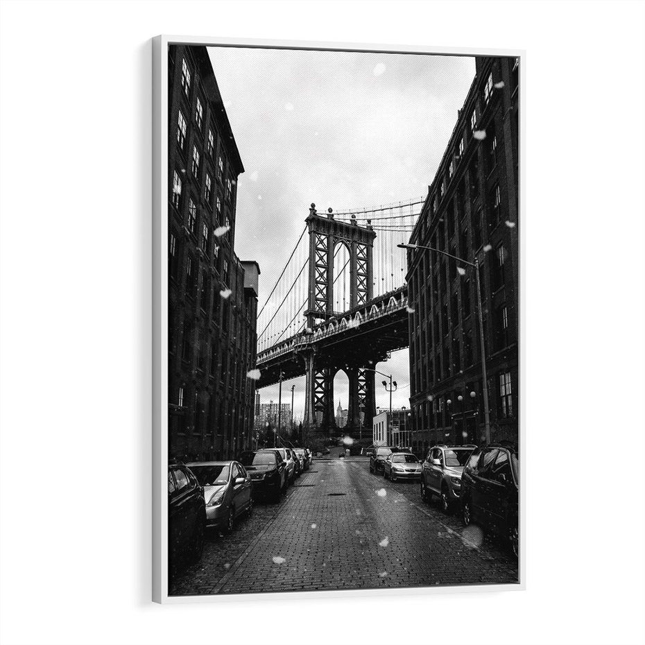 Obraz w ramie 80x120 - Ikona Miasta - Nowy Jork, most - rama biała