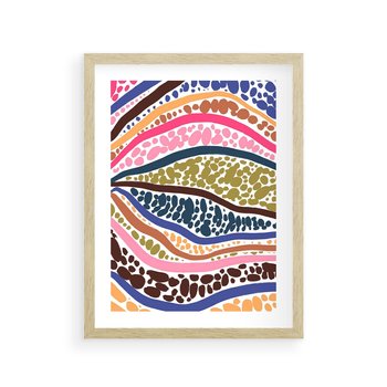 Plakat w ramie 50x70 - Wibracje Plam - kolorowe wzory, tęczowe żywe kolory - rama drewno