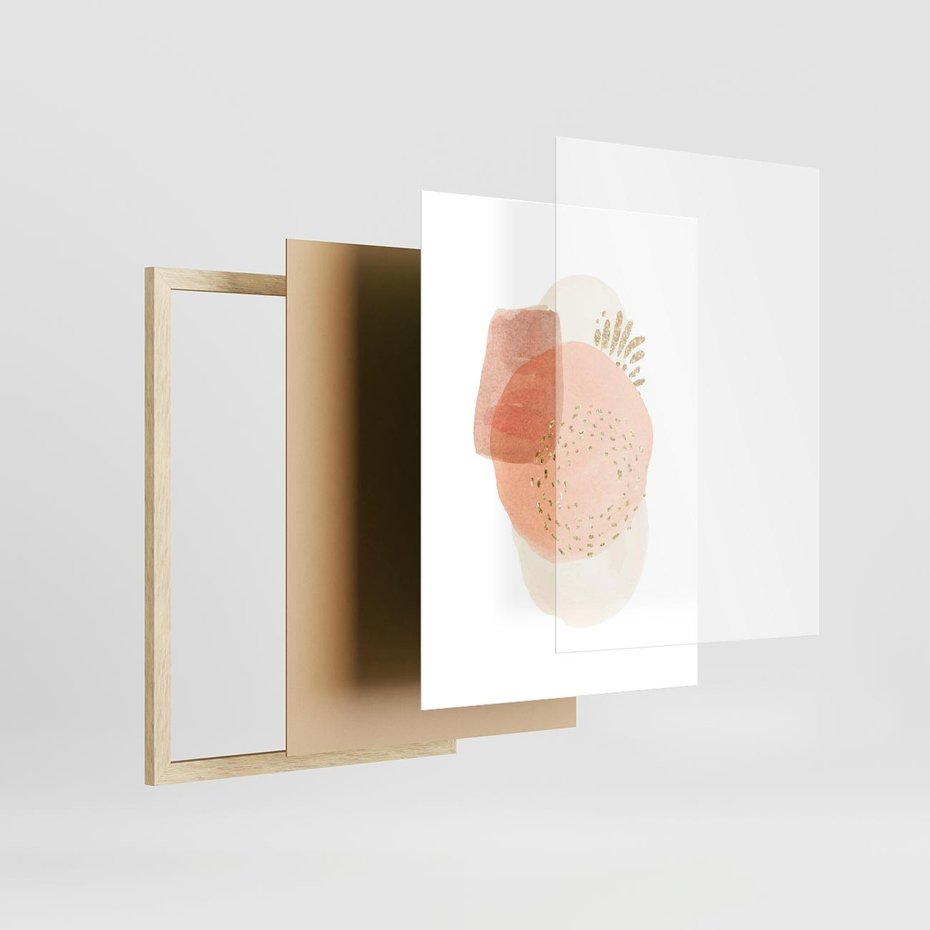 Plakat w ramie 30x40 - Migotliwe Kształty i Plamy - abstrakcyjne akwarelowe plamy, minimalizm - rama drewno