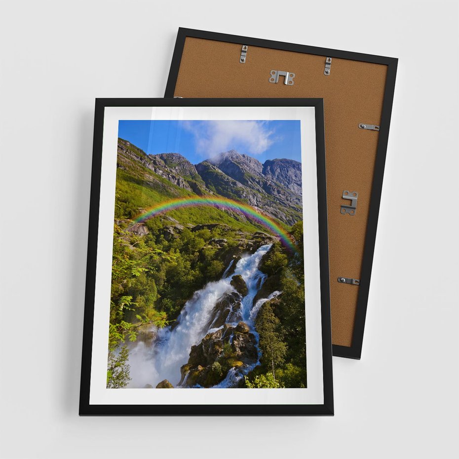 Plakat w ramie 50x70 - Tęczowe góry - harmonia kolorów - tęcza, góry - rama czarna