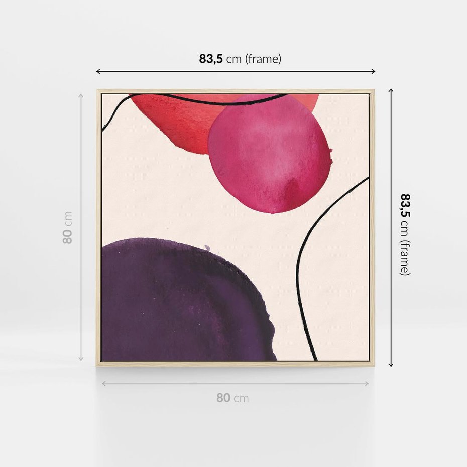 Obraz w ramie 80x80 - Kolorowe Impresje - abstrakcyjne akwarelowe plamy, nieregularne linie - rama drewno