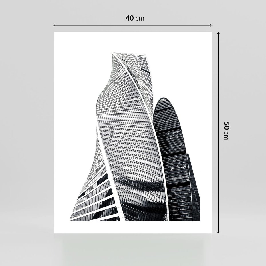 Plakat bez ramy 40x50 - Wieżowce z Falistymi Kształtami - nowoczesne wieżowce, czarno biała fotografia