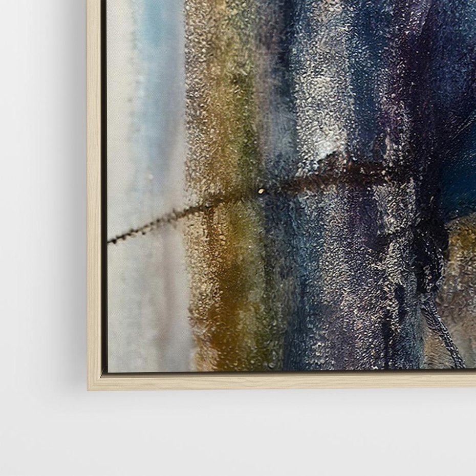 Obraz w ramie 100x70 - Tekstura Kwiatu - olejny obraz, niebieski kwiat - rama drewno