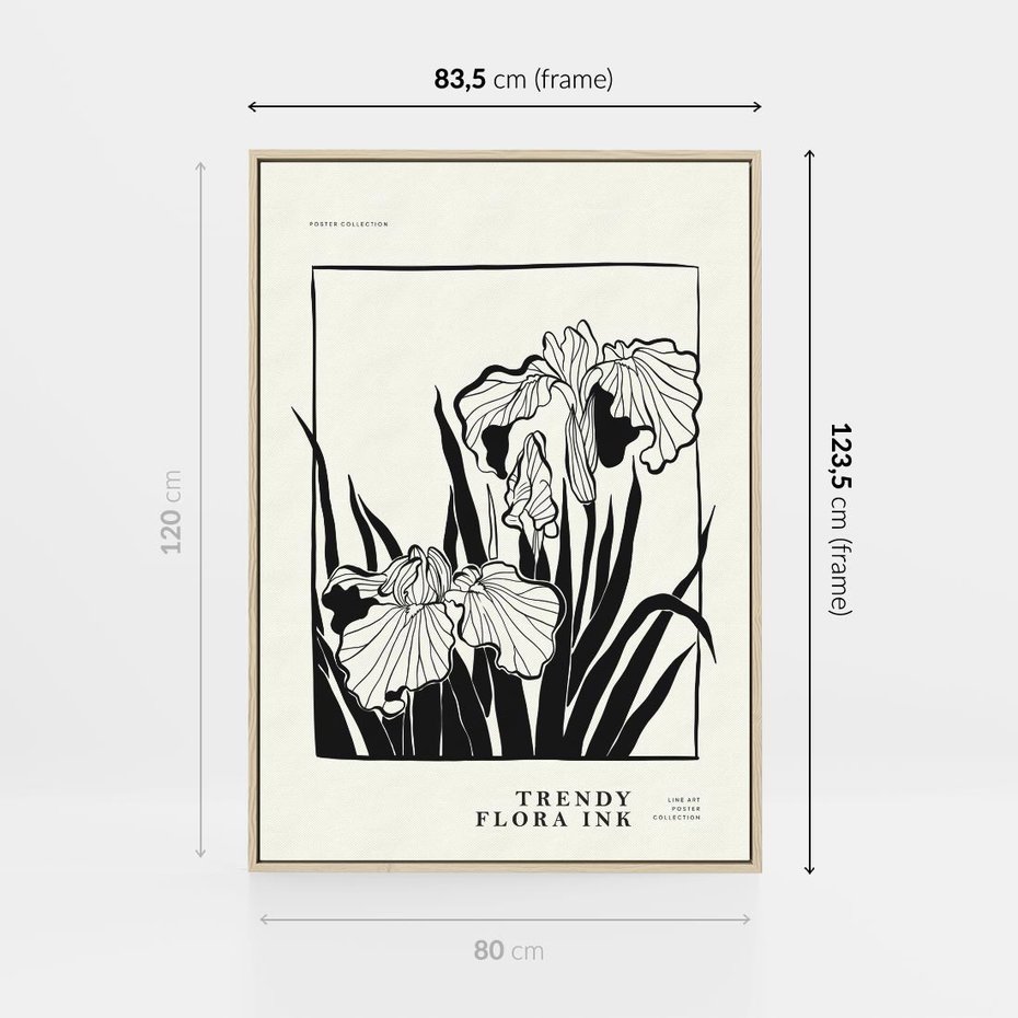 Obraz w ramie 80x120 - Spojrzenia na szkicowaną przeszłość - kwiaty, typografia - rama drewno