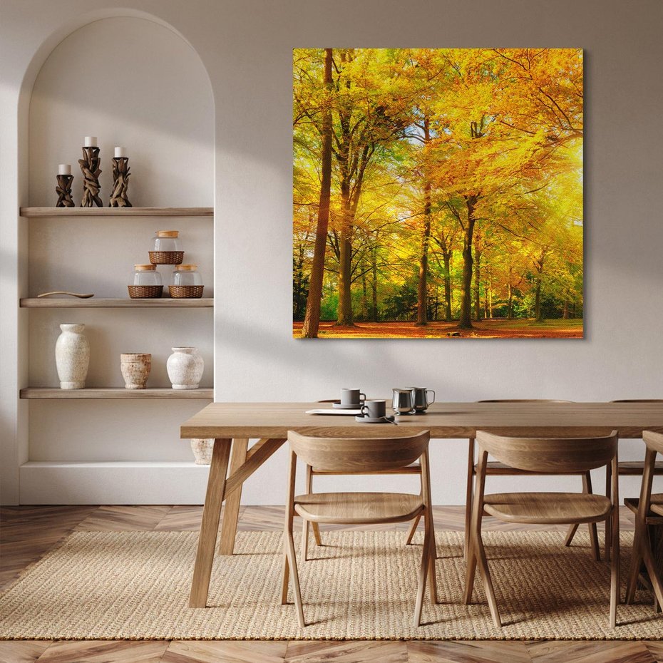 Obraz na płótnie 40x40 - Urok jesiennego lasu - las, drzewa