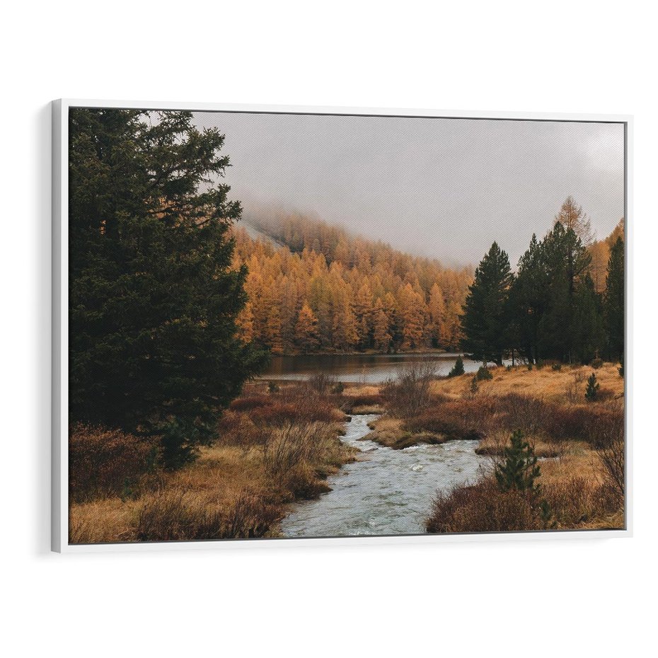 Obraz w ramie 70x50 - W Górskiej Dolinie - artystyczna fotografia, las - rama biała
