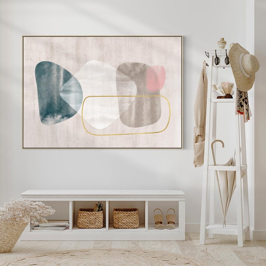 Obraz w ramie 100x70 - Minimalistyczne Plamy Farby - pastelowe geometryczne plamy, akwarela - rama drewno