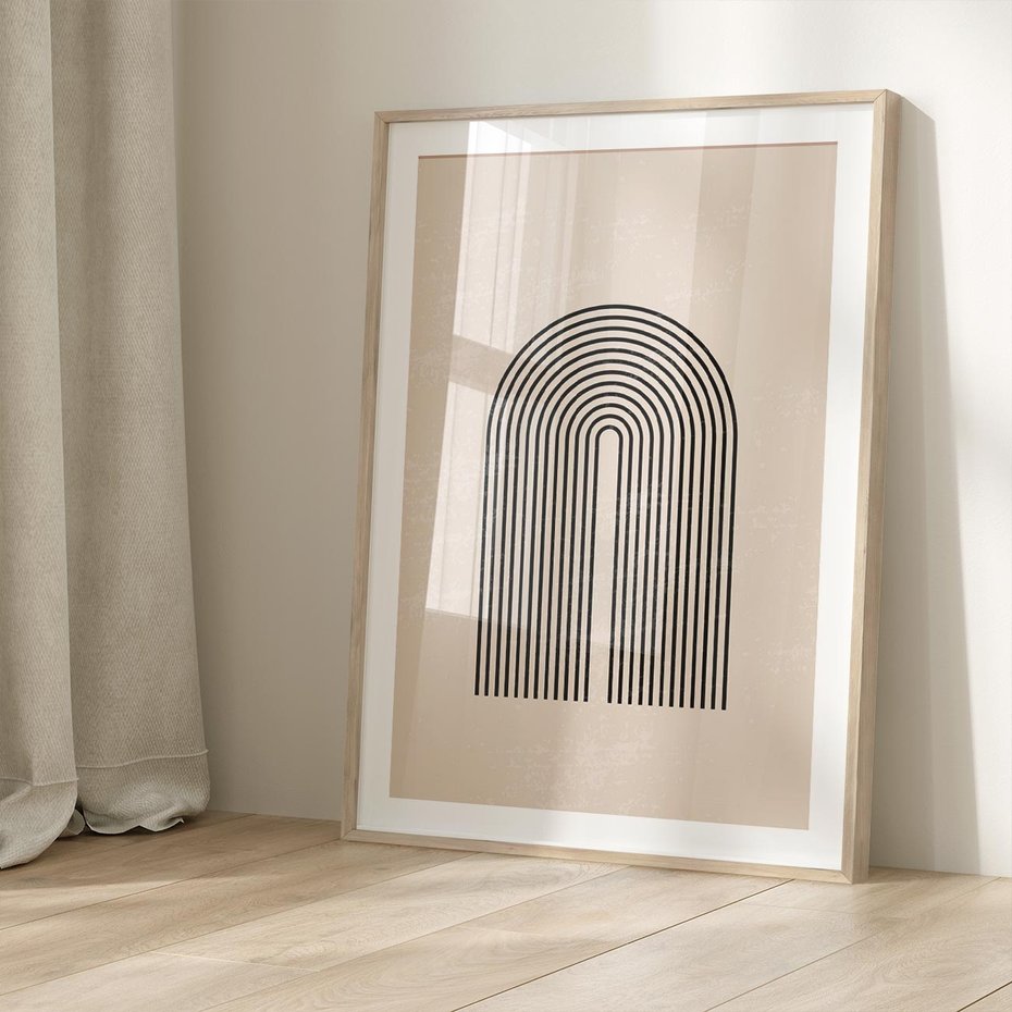 Plakat w ramie 40x50 - Migocące Echa - abstrakcyjne linie, geometria - rama drewno