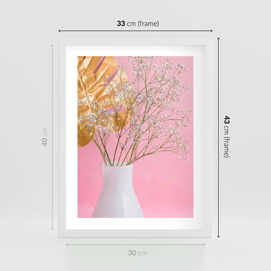 Plakat w ramie 30x40 - Przyjemność Złotej Natury - złote, liście - rama biała