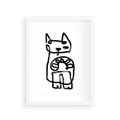 Plakat w ramie 30x40 - Portret Kociej Duszy - szkic kota, prymitywizm - rama biała