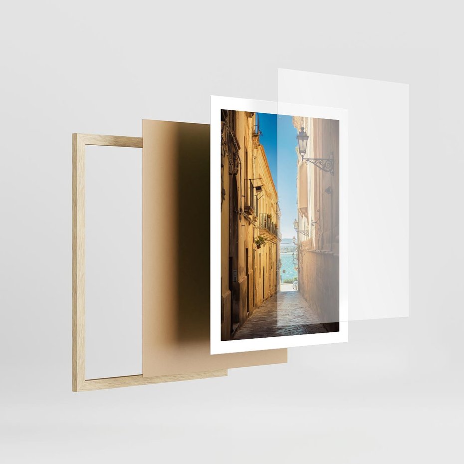 Plakat w ramie 50x70 - Perspektywa magicznej uliczki - uliczka, perspektywa - rama drewno