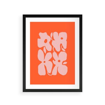 Plakat w ramie 40x50 - Taniec Abstrakcji - kwiaty, energetyczne pomarańczowe tłó - rama czarna