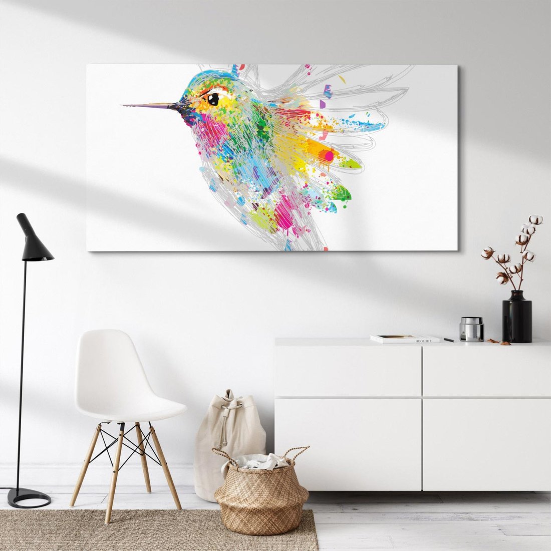 Obraz na płótnie 120x60 - Koliber w akwareli - akwarela, koliber