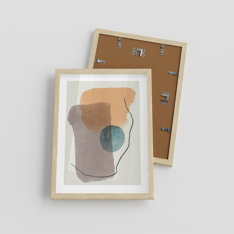 Plakat w ramie 30x40 - Rozkwitająca Akwarelowa Inspiracja - geometryczne elementy, stonowane ziemiste kolory - rama drewno