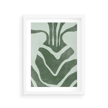 Plakat w ramie 50x70 - Zieleń Odpoczynku - zielony plakat, nieregularne splątane linie - rama biała