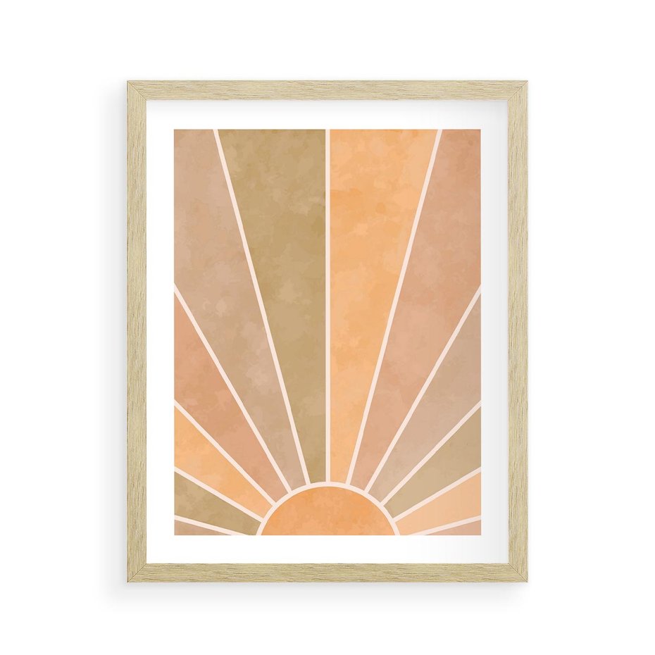Plakat w ramie 40x50 - Grafika Boho w Odcieniach Pomarańczu - boho słońce, grafika - rama drewno