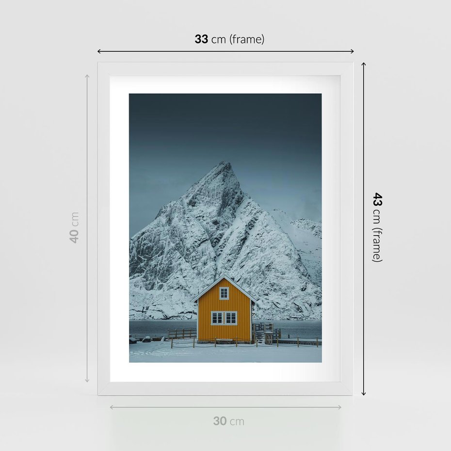 Plakat w ramie 30x40 - Urok Norweskich Domków - Skandynawia, Norwegia - rama biała