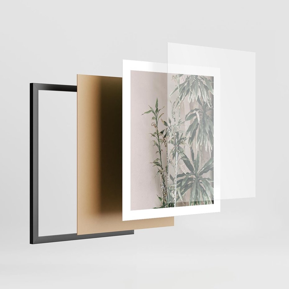 Plakat w ramie 40x50 - Egzotyczna Kompozycja - liście, rośliny tropikalne na tle ściany - rama czarna