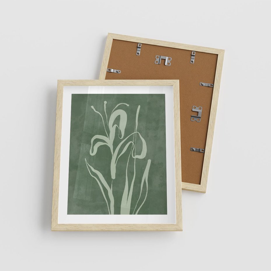 Plakat w ramie 40x50 - Zielony Oddech - zielona abstrakcja, zgaszona zieleń - rama drewno