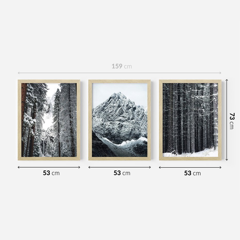 Zestaw obrazy w ramie 50x70 galeria - Zima, w, górach, las, widok - rama drewno