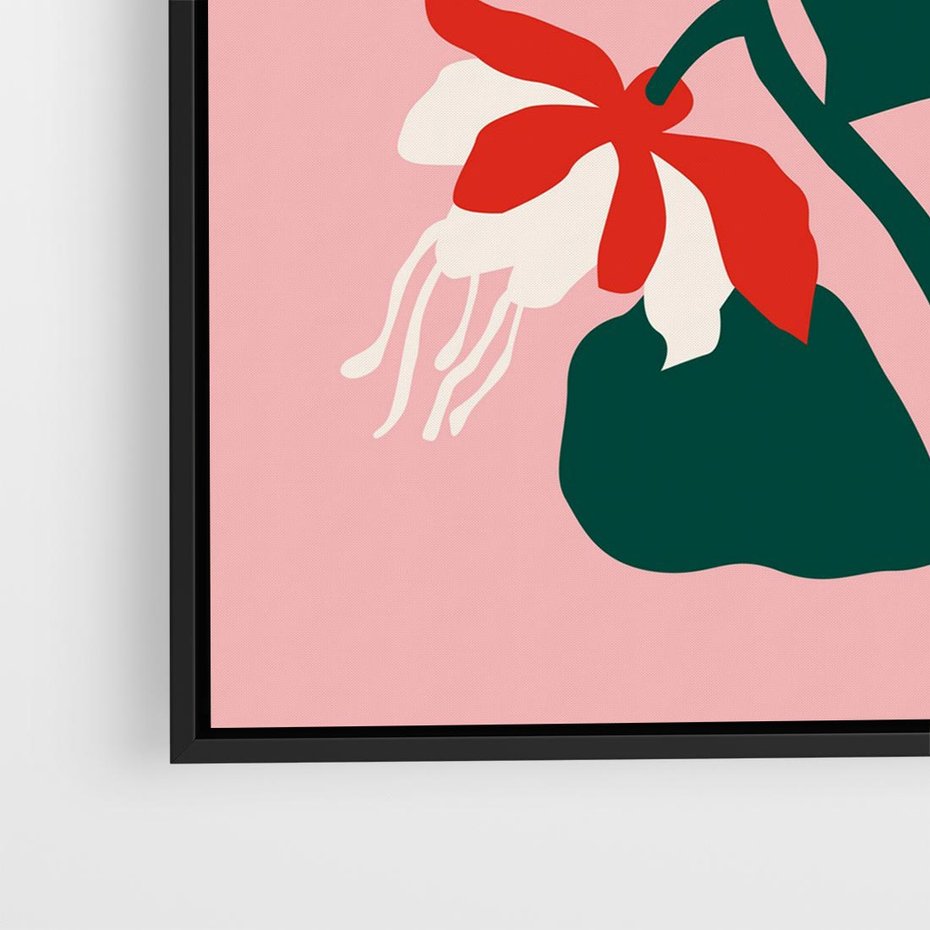 Obraz w ramie 50x50 - Migotliwa Kreatywność - abstrakcyjne kwiaty, różowe tło - rama czarna