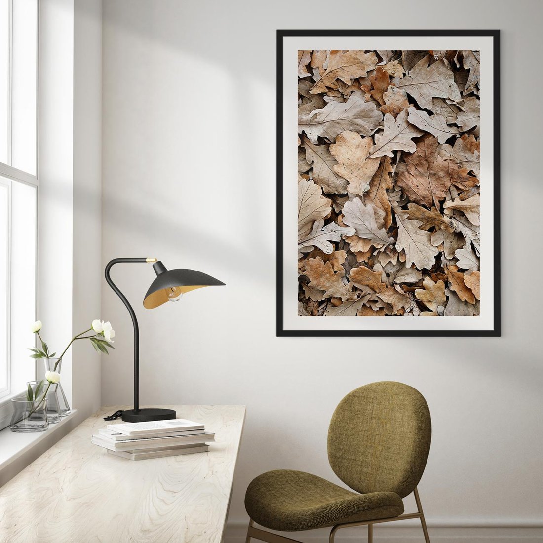 Plakat w ramie 40x50 - Nostalgiczny Pejzaż - suche liście, jesień - rama czarna