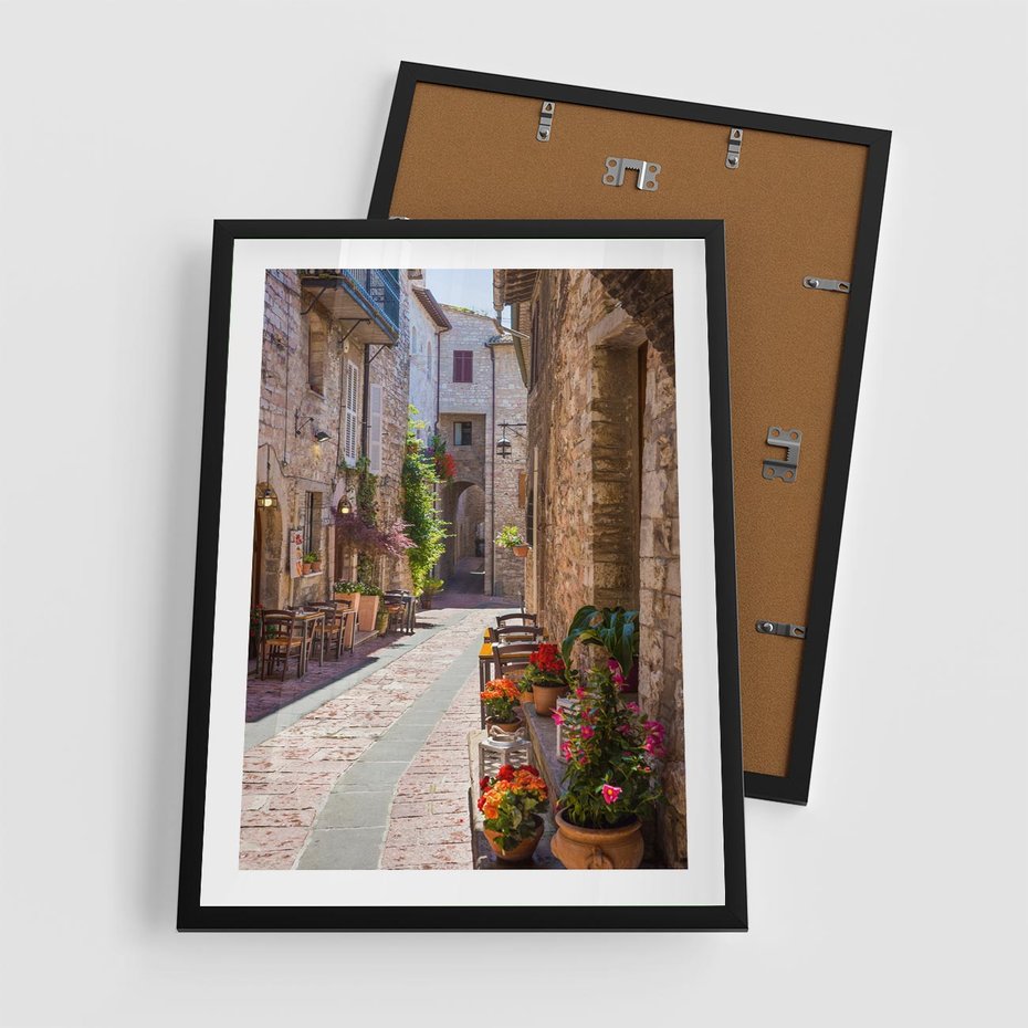Plakat w ramie 50x70 - Malownicze Zakątki Miasta - uliczka, perspektywa - rama czarna