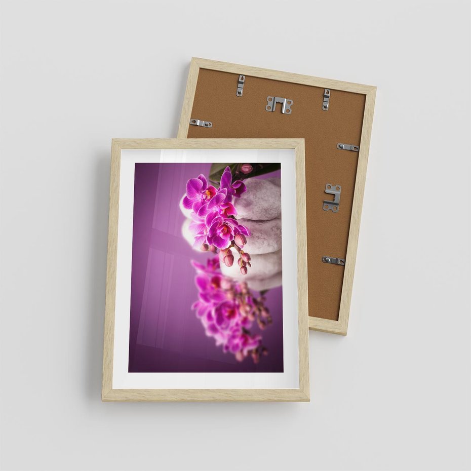 Plakat w ramie 30x40 - Relaksująca orchidea w spa - spa, orchidea - rama drewno