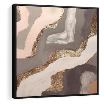 Obraz w ramie 50x50 - Płynne Fale - abstrakcja, neutralne kolory - rama czarna