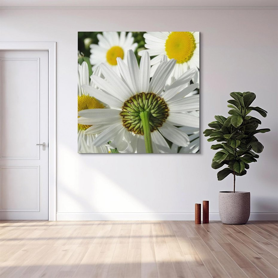 Obraz na płótnie 40x40 - Stokrotki w pełnym rozkwicie - stokrotki, kwiaty