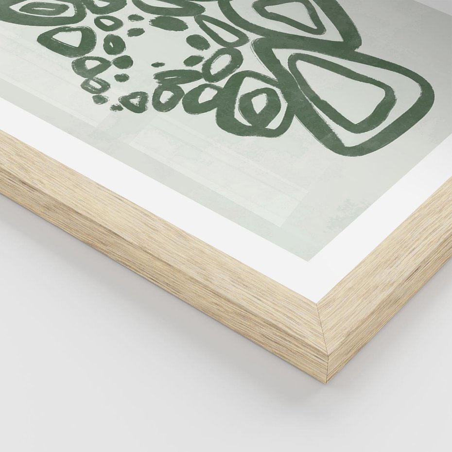 Plakat w ramie 40x50 - Migotliwe Widzenia Zieleni - zielona abstrakcja, zgaszona zieleń - rama drewno
