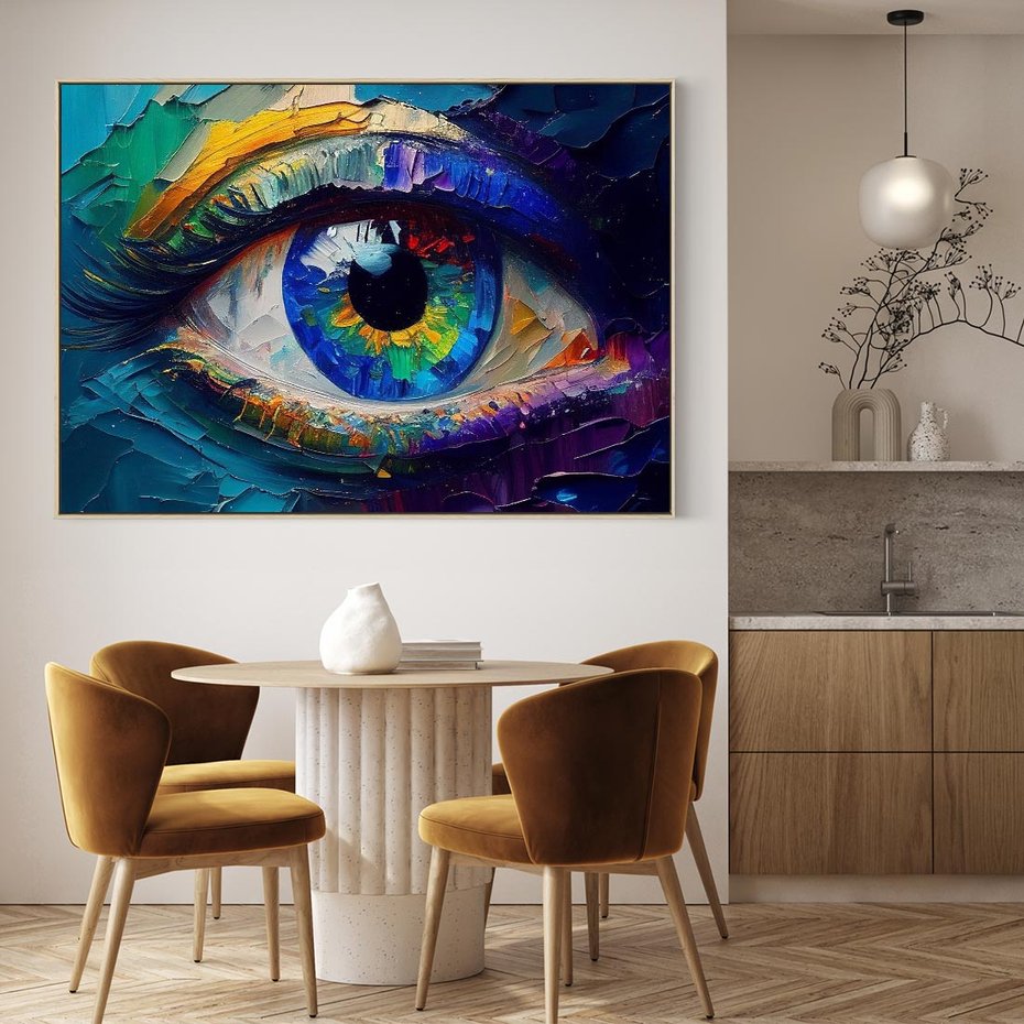 Obraz w ramie 70x50 - Mistyka Tęczowego Oka - oko, obraz olejny - rama drewno