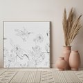 Obraz w ramie 80x80 - Tropiki w Monochromie - czarno biały szkic, tropikalne ptaki - rama drewno