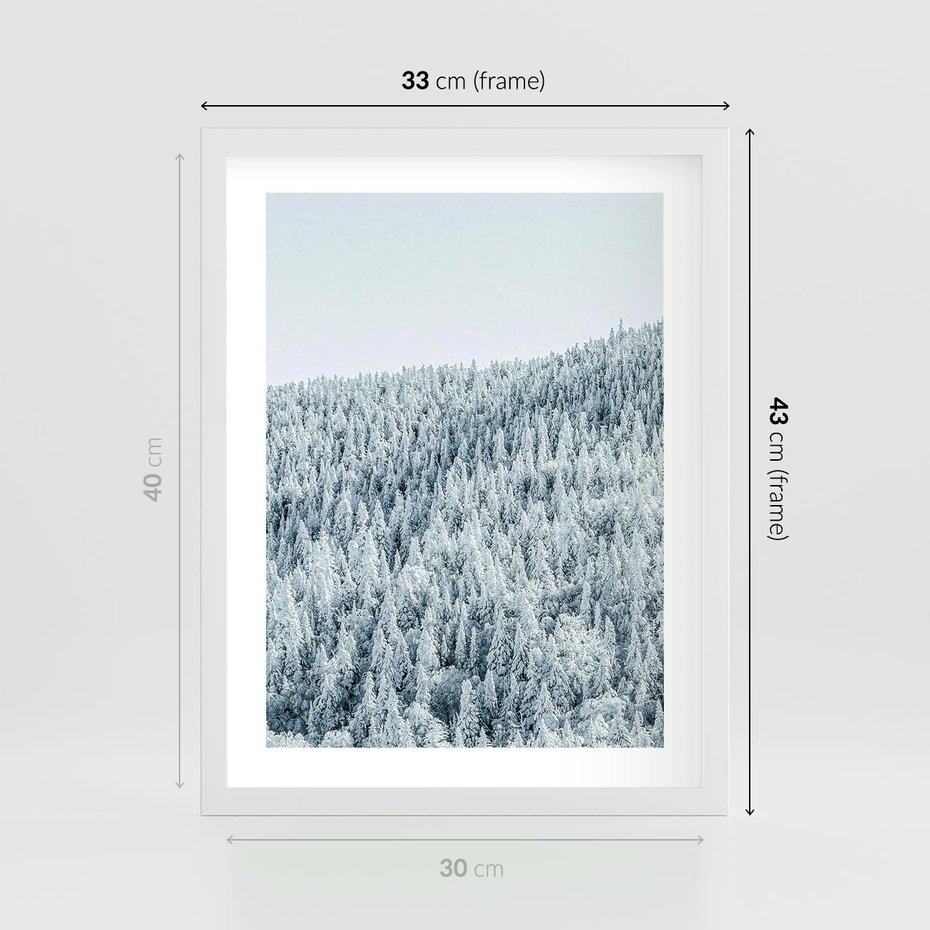 Plakat w ramie 30x40 - Cicha Zima - las, zima - rama biała