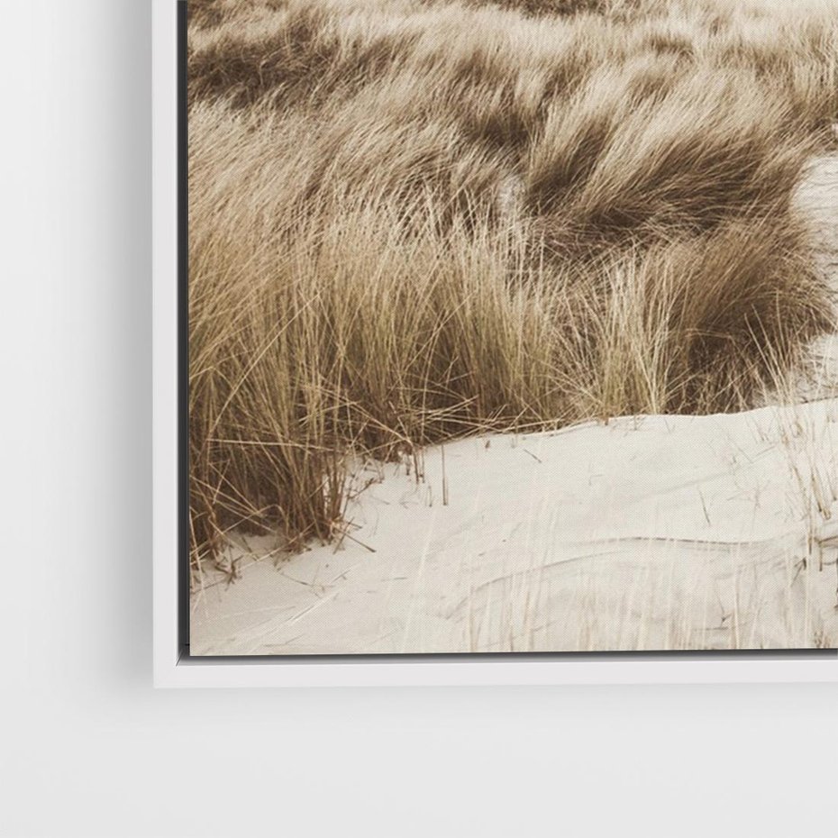 Obraz w ramie 120x80 - Nadmorskie Wydmy - fotografia, kolory sepii - rama biała