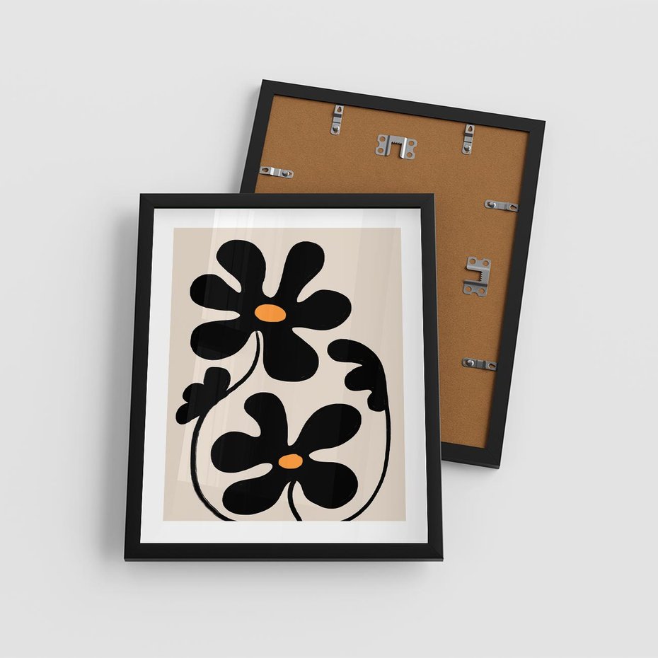 Plakat w ramie 40x50 - Wyjątkowość Boho - minimalistyczny abstrakcyjny obraz, prymitywne kwiaty - rama czarna