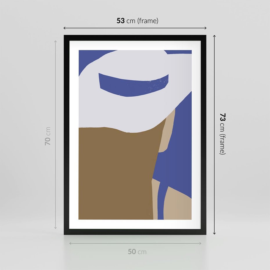 Plakat w ramie 50x70 - Kobiecy Wiatr - plakat retro, kobieta w kapeluszu - rama czarna