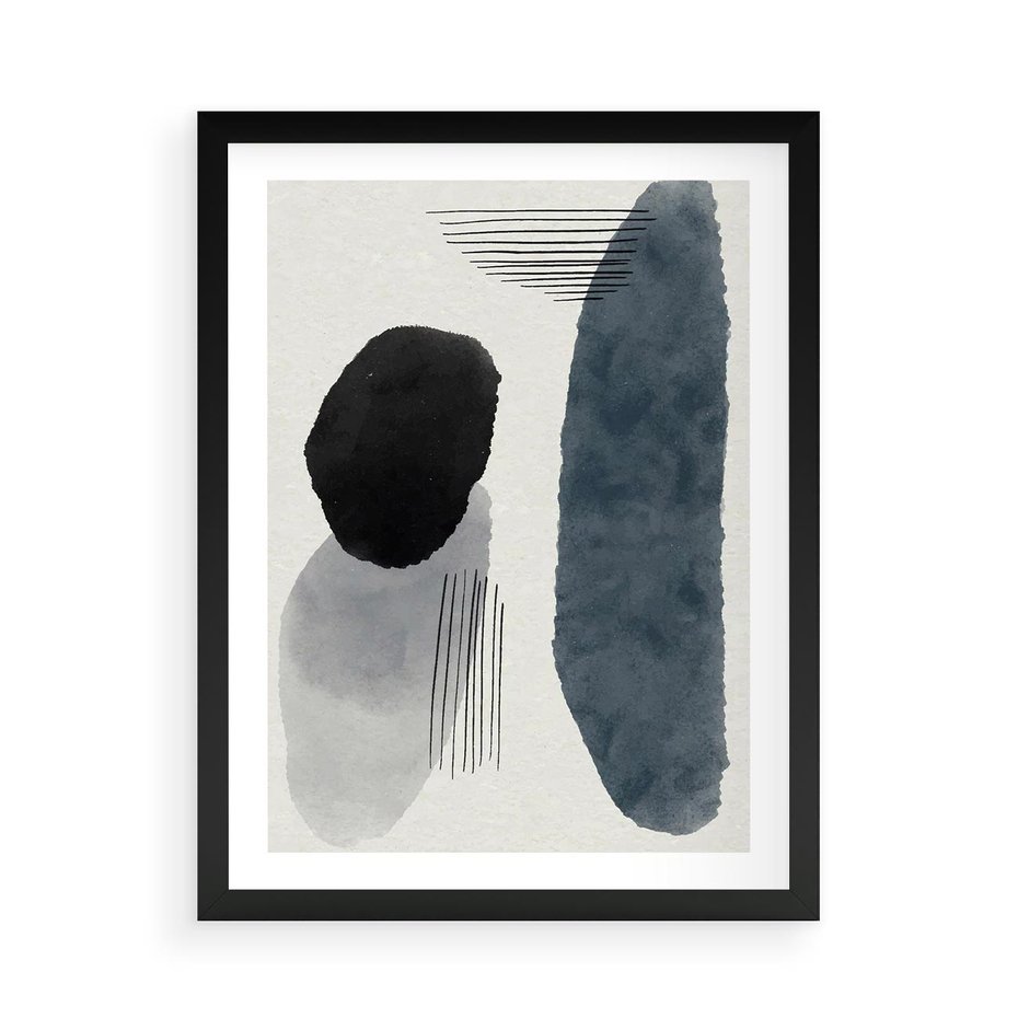 Plakat w ramie 50x70 - Abstrakcyjna Gra Szarości - abstrakcyjna grafika, akwarela - rama czarna
