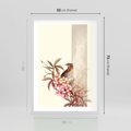 Plakat w ramie 50x70 - Kwiatowe Zanurzenie - japońska sztuka, ptak - rama biała