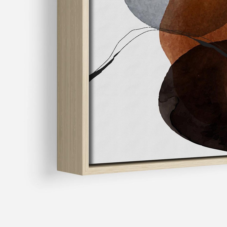 Obraz w ramie 80x80 - Kolorowe Wizje - abstrakcyjne plamy akwarelowe, czarny szkic - rama drewno